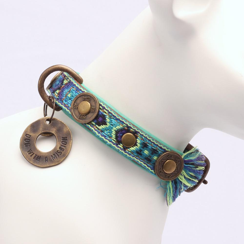 Bohemian Stijl Hondenhalsband in Leer Blauw - Dog With a Mission
