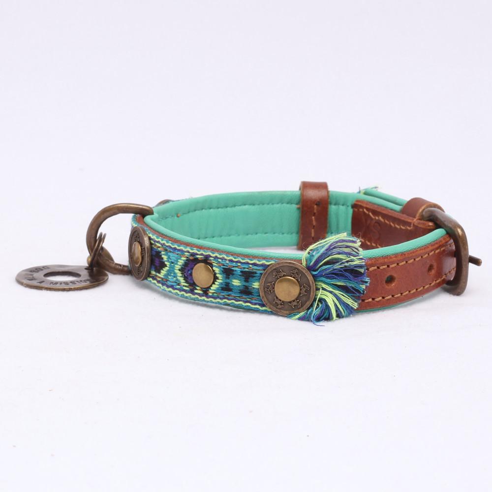 Hond Halsband Bohemian in Leer Blauw - Dog With a Mission