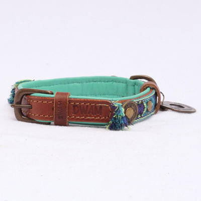 Boho Halsband in Leer Blauw - Dog With a Mission