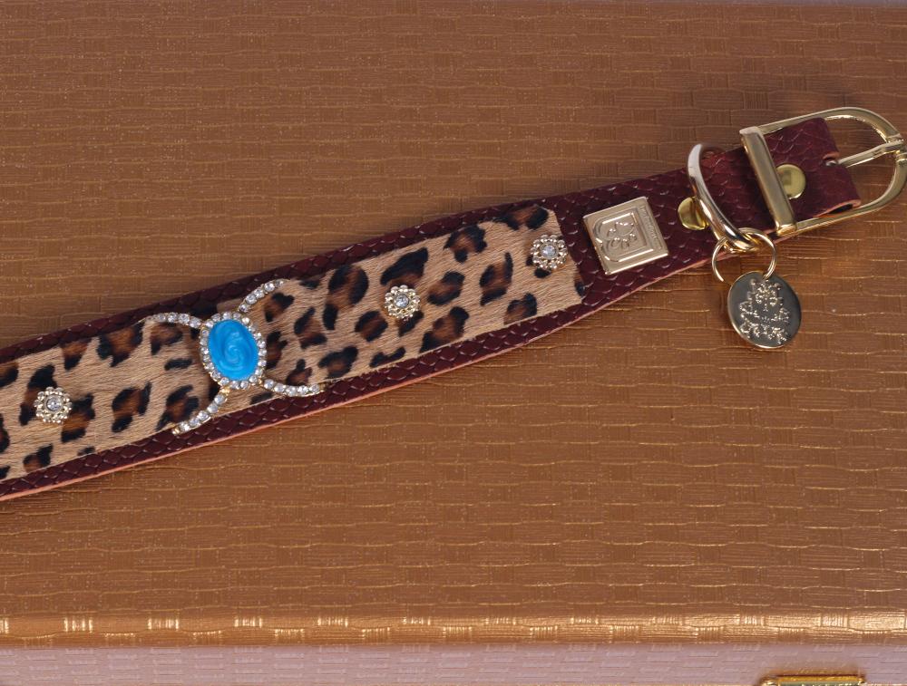 Born to be Wild Halsband in Leopard Turquoise - DogitaNL