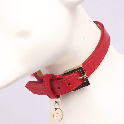 Fluffy Halsband in Leer Lipstick Rood - Not Too Pet