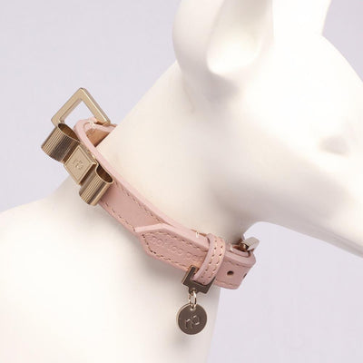 Gold Bow Halsband in Leer Rose - Not Too Pet