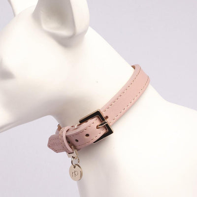 Gold Bow Halsband in Leer Rose - Not Too Pet