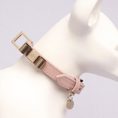 Gold Bow Halsband in Leer Rose - Not Too Pet