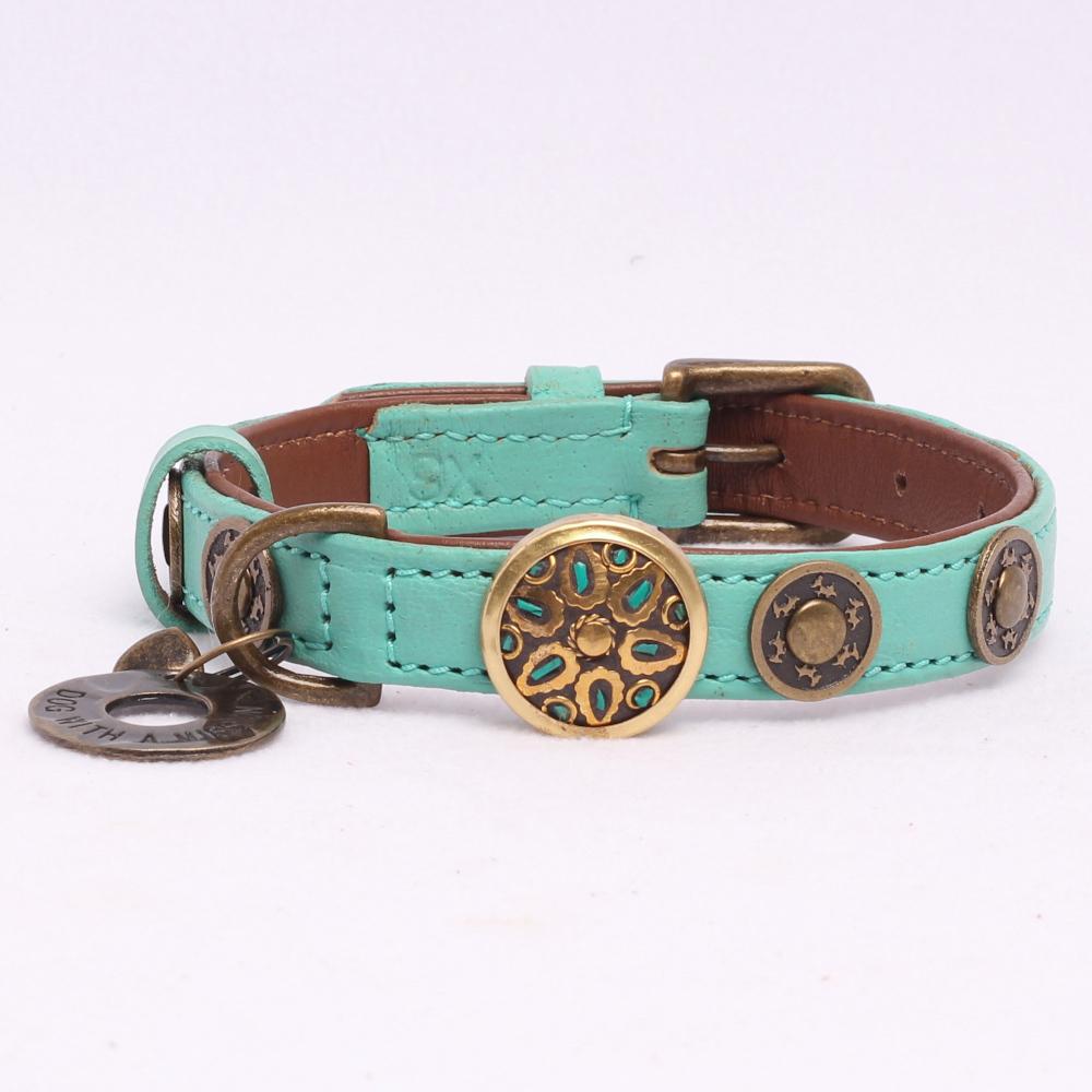 Rebel Halsband in Leer Turquoise - Dog With a Mission