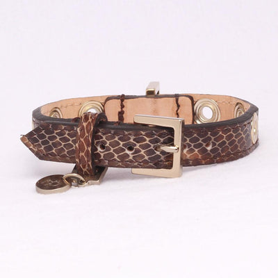 Studs Halsband Leopard in Leer Licht Goud - Not Too Pet